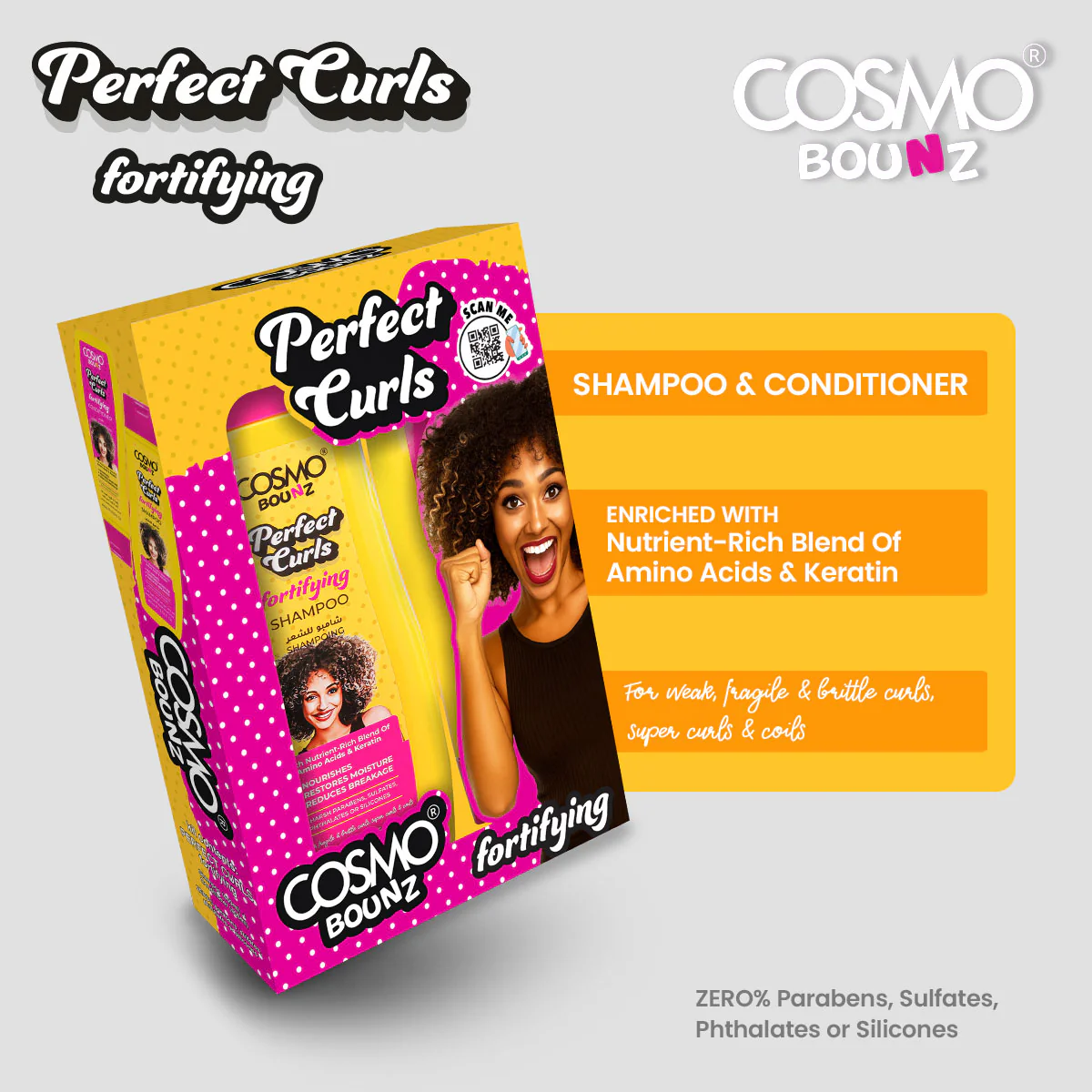 BOUNZ KIT PERFECT CURLS FORTIFYING 2 PIECES SHAMPOO & CONDITIONER - Image 2