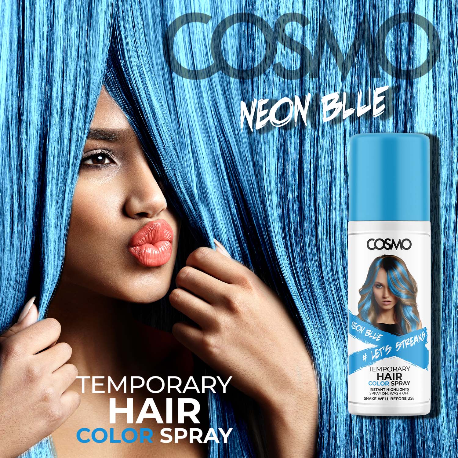 Temporary Hair Colour Spray Neon Blue - Image 2