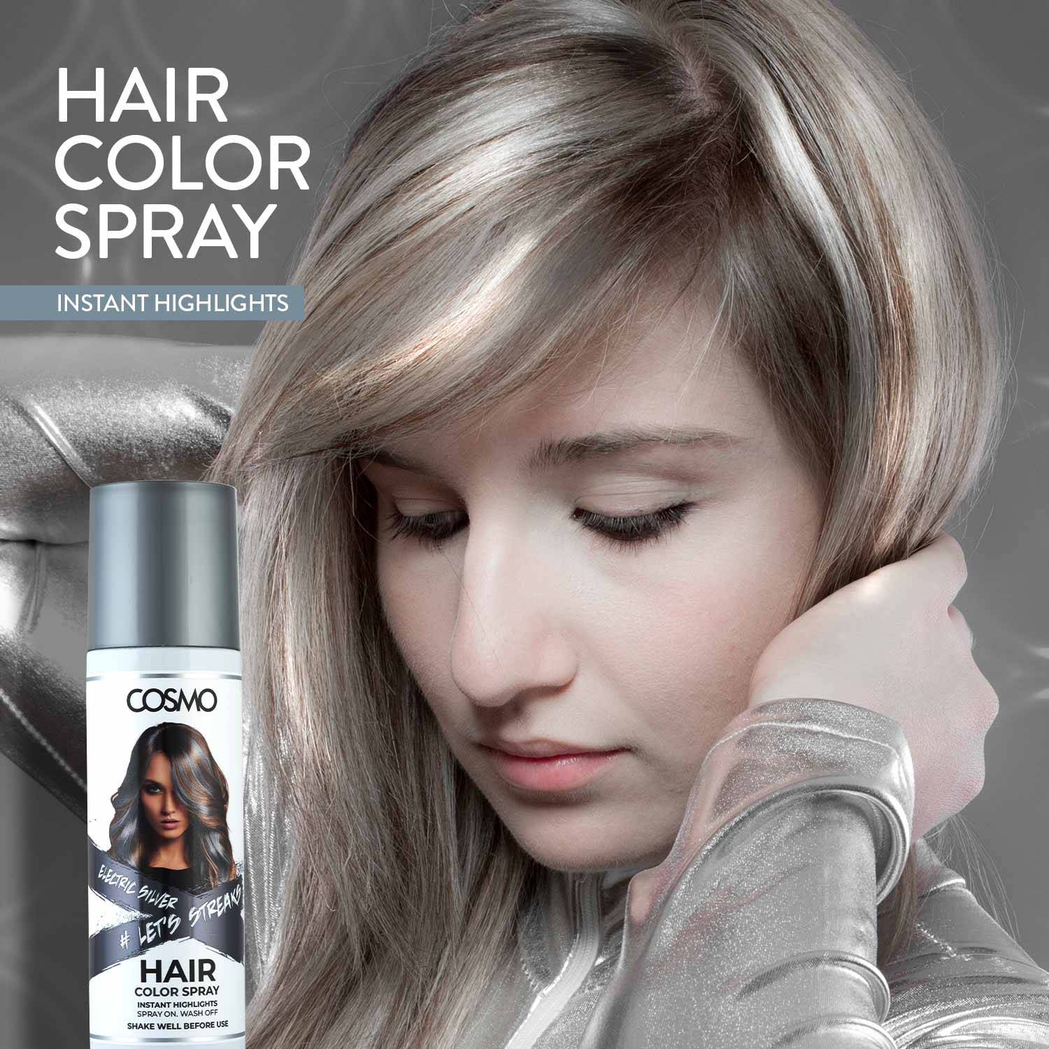 Temporary Hair Colour Spray Electric Silver - Image 2